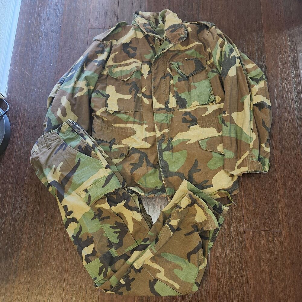 Vintage USGI M65 Field Jacket & BDU Pants Set Medium Woodland Camo 1985 1989 US